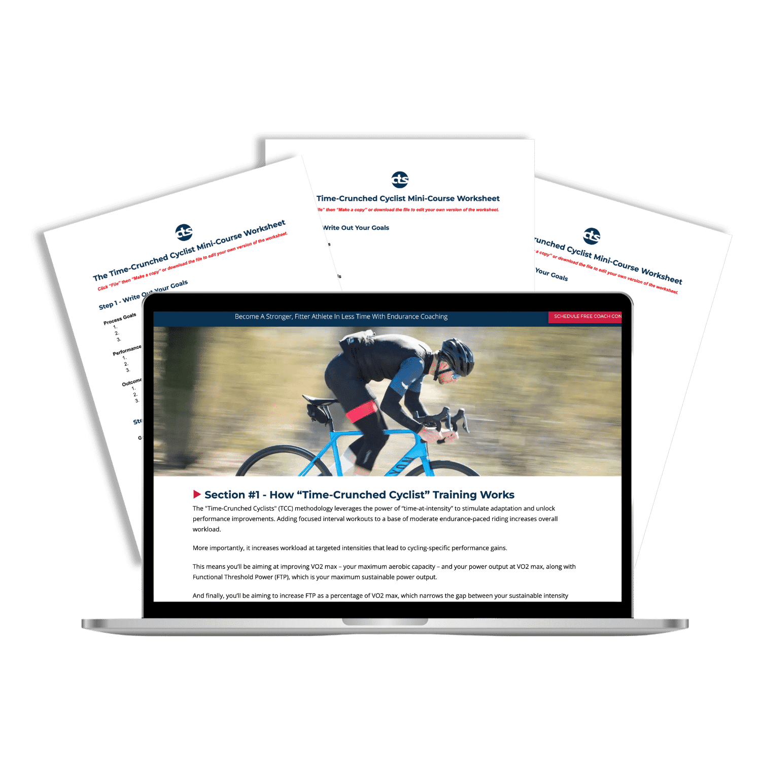 The Time-Crunched Cyclist Mini-Course 2 TCC mini course on laptop screen.