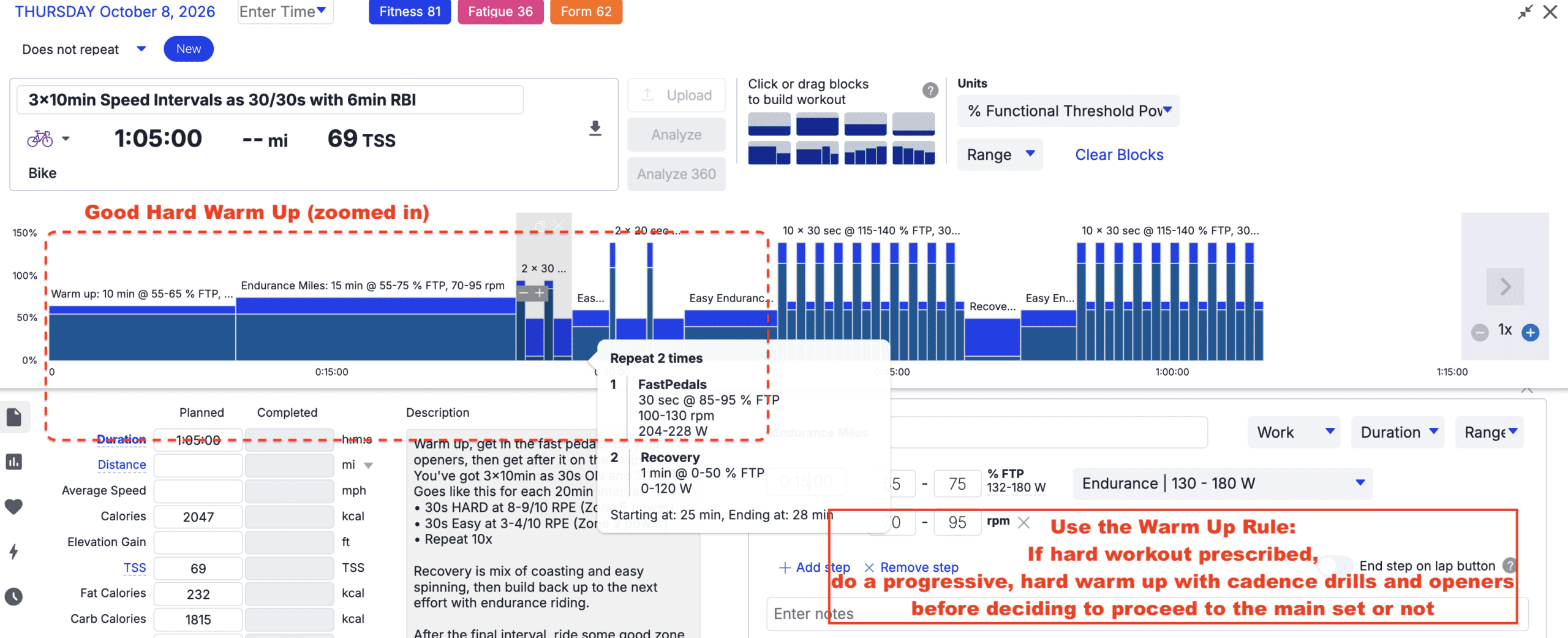 recovery score warm up rule
