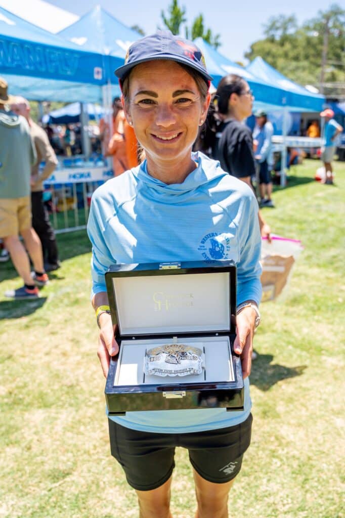 Kaci Lickteig with her 1000-mile Western States buckle