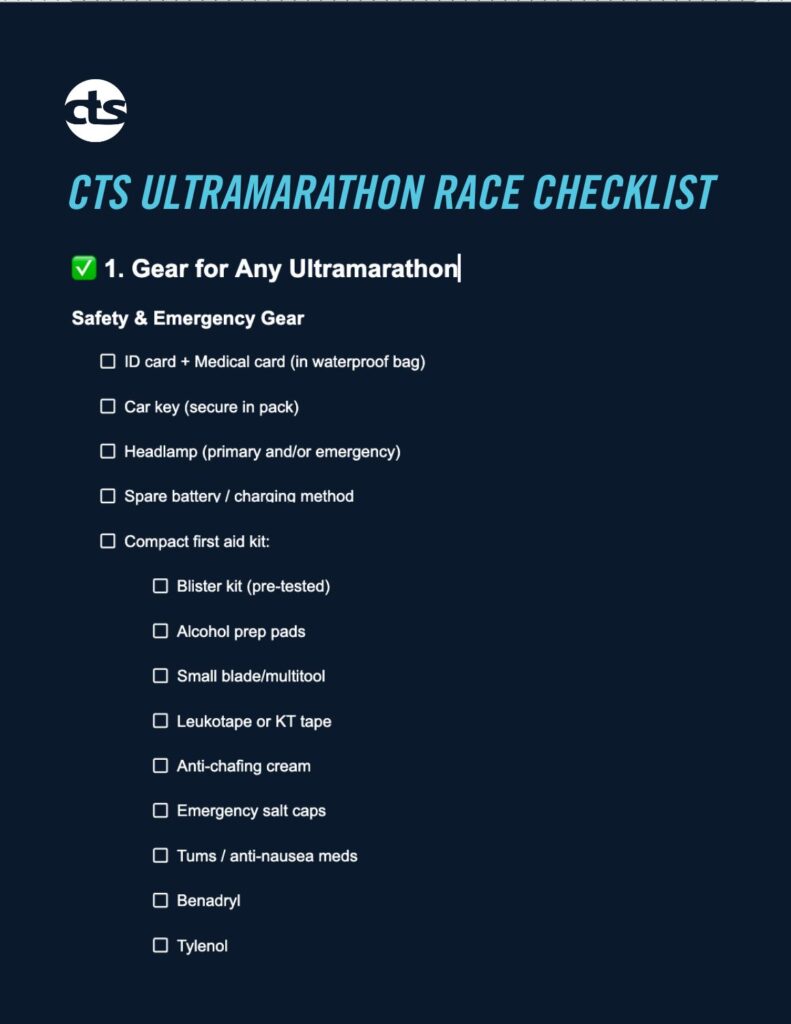 ultramarathon race checklist